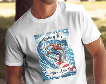 T-shirt de surf américain, chemise de surfeur USA, chemise de planche de surf américaine, cadeau pour les amateurs de surf, chemise de sport USA, haut cadeau de surf américain