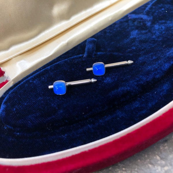 1940s Hickok Blue Glass Tuxedo Studs