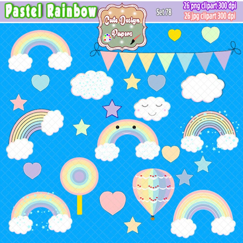 Pastel Rainbow Clipart Pastel Heart Pastel Star Clipart Pastel Balloon Clipart Cloud Clipart Rainbow Kawaii Cloud Kawaii Pastel Banner -
