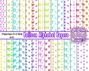 Digital Papers Ballon Alphabet, digital paper alphabet letters in the shape of a globe , color alphabet