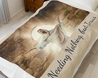 Religious Velveteen Plush Blanket, Christian Throw Blanket, Cozy Faithful Home Decor, Inspirational Jesus Bedding, Prayer Blanket, Spiritual