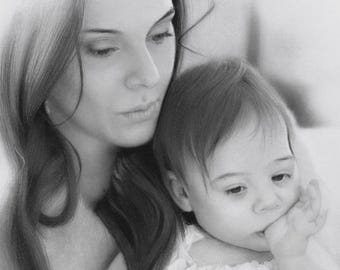 Hand-Drawn Family Portrait — Mother and Daughter
