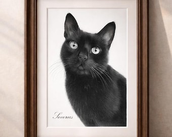 100% Hand-drawn B&W Pet Sketch - Custom Pet Drawing Memorial Gift with Name