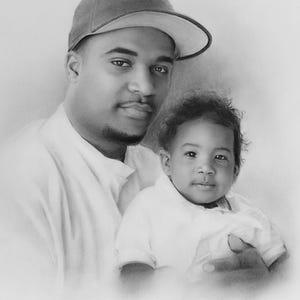 Retrato a lápiz personalizado: padre e hijo, arte realista dibujado a mano a partir de una foto