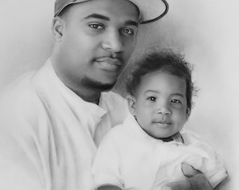 Custom Pencil Portrait: Father and Son, Realistic Hand-Drawn Art from Photo