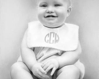 Custom Baby Portrait Pencil Drawing - Personalized Newborn Gift