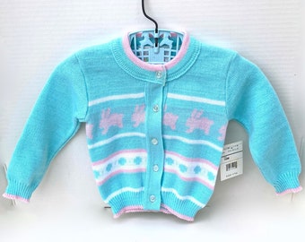 Vintage Baby Girl EASTER Sweater Cardigan with Bunny Rabbits~Size 18M~Blue/Pink/White~New with Tag~Spring Sweater