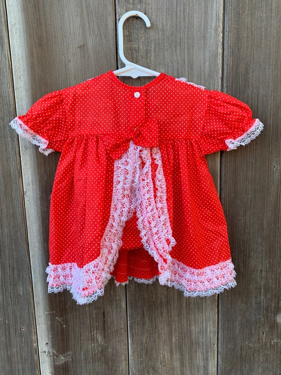 Vintage Two Piece Baby Girl Red Poka Dot Dress w/… - image 5