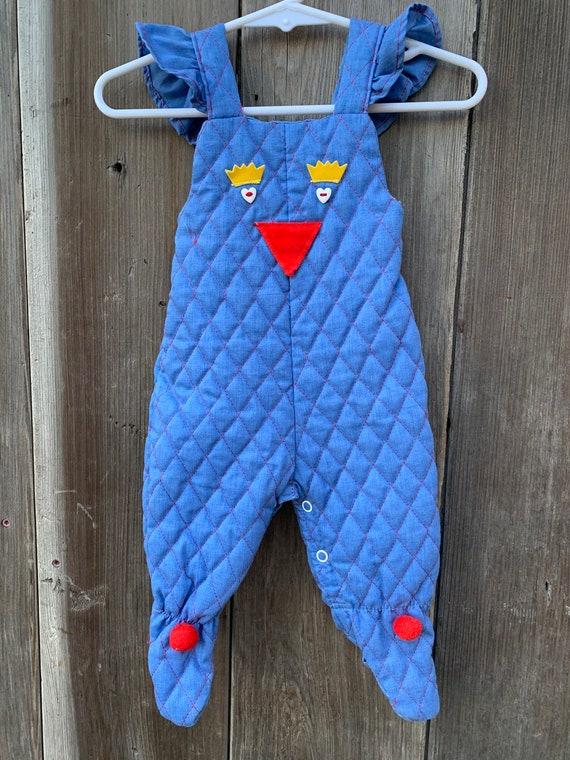 Vintage Quilted Baby Romper, Chicken Face Applique, 6M View 3