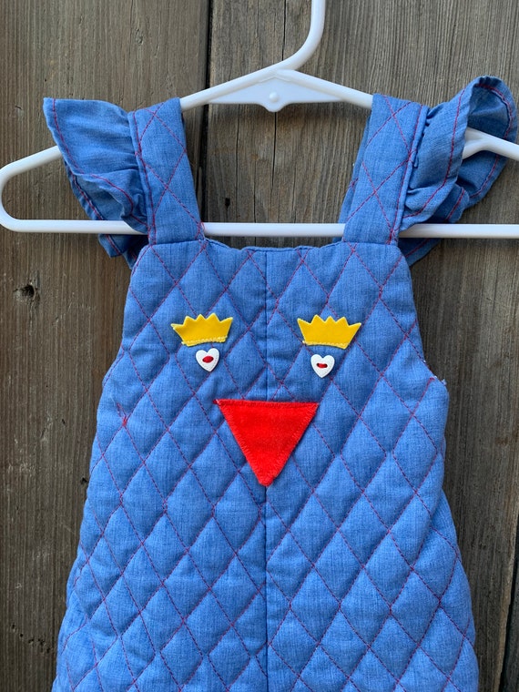 Vintage Quilted Baby Romper, Chicken Face Applique, 6M View 4