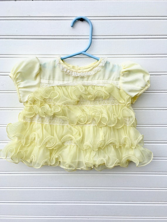 Vintage Baby Girl Yellow EASTER Dress with Sheer … - image 1