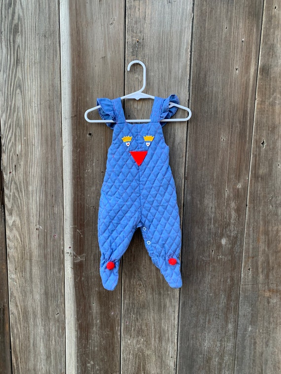 Vintage Quilted Baby Romper, Chicken Face Applique, 6M