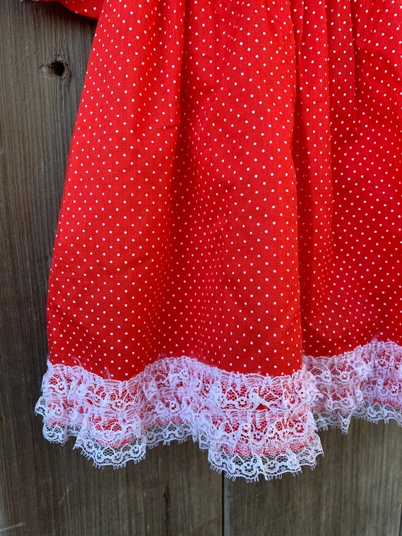 Vintage Two Piece Baby Girl Red Poka Dot Dress w/… - image 4