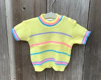 Vintage Baby Girl Sweater with Bright Colors~Size Newborn-6M~Yellow/Blue/Pink/Purple~Spring or Summer Sweater