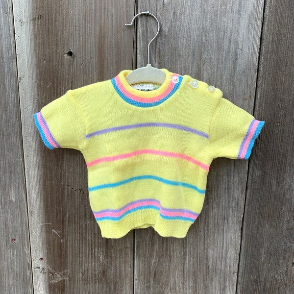 Vintage Baby Girl Sweater with Bright Colors~Size Newborn-6M~Yellow/Blue/Pink/Purple~Spring or Summer Sweater