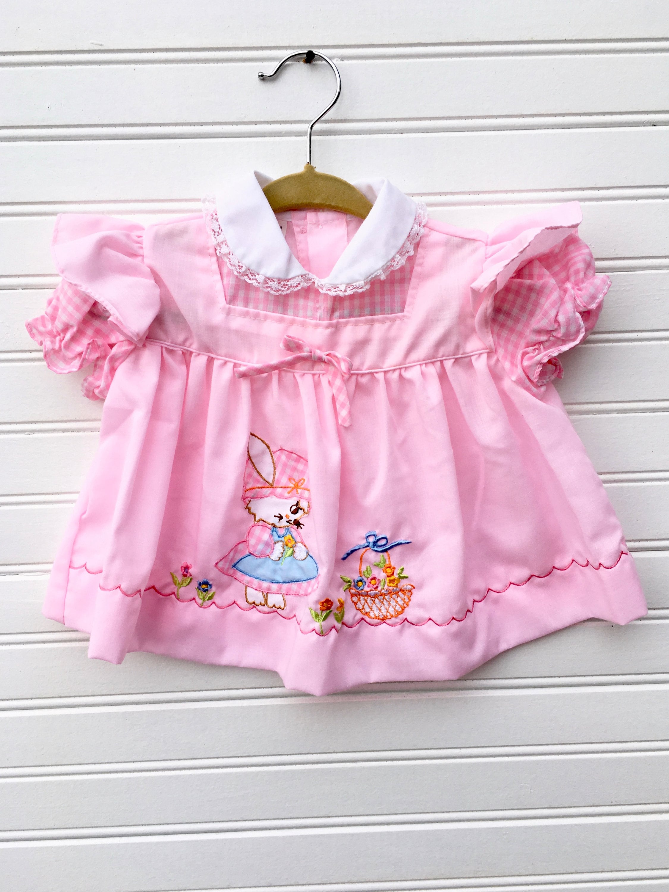 Vintage Baby Girl EASTER Dress With Bunny Rabbit Basket and Flowerssize 18mpink/white