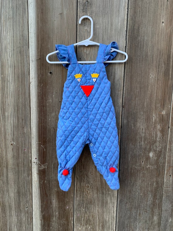 Vintage Quilted Baby Romper, Chicken Face Applique, 6M View 2