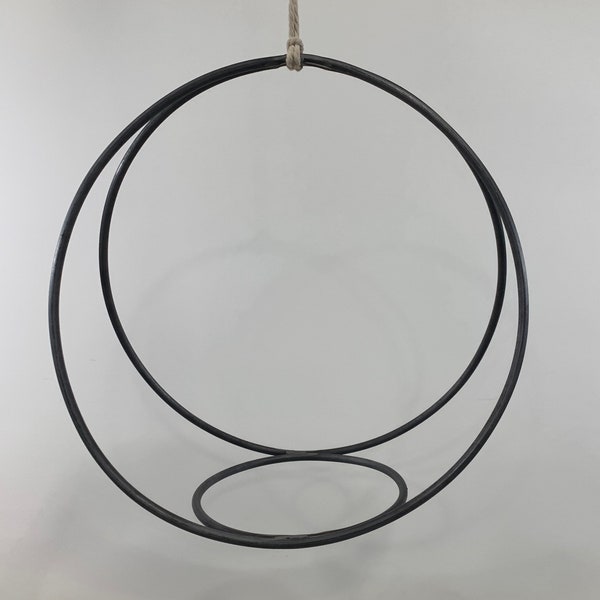 Double Metal Circle Plant Hanger - 12” Circles - Holds 6" Pot – Waxed Steel - Hanging Planter - Indoor Planter - House Plants