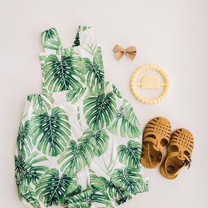 Green Palm Leaf Romper, Baby Summer Jumpsuit, Tropical Jungle Toddler Overalls, Two at the Zoo Cake Smash