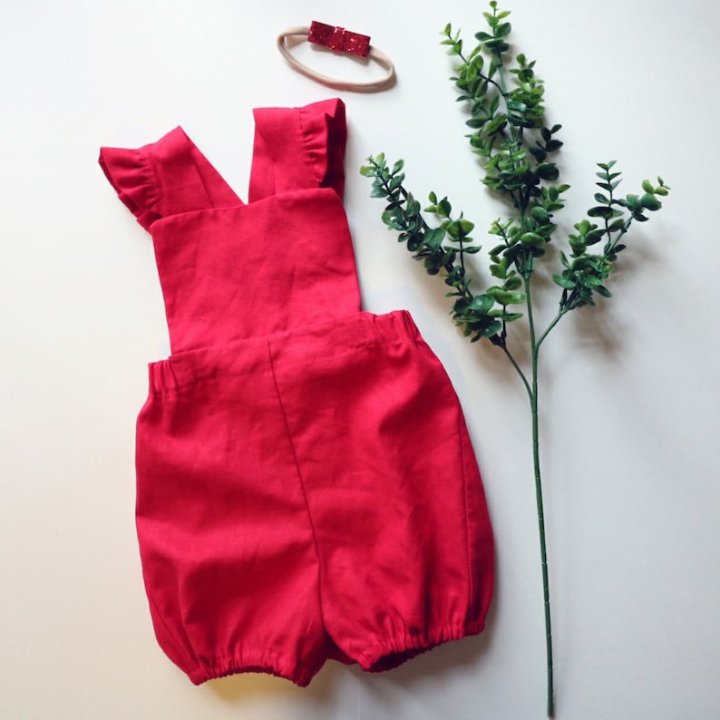 Red Baby Romper Christmas Outfit Girl/'s Linen Clothing Toddler Overalls First Christmas