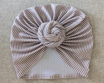 UPF50+ Swim Turban Hat, Toddler Sun Resistance Hat, Neutral Boho Headwrap, Adult Top Knot Turban, Striped Pool Hat, Summertime, Anti UV