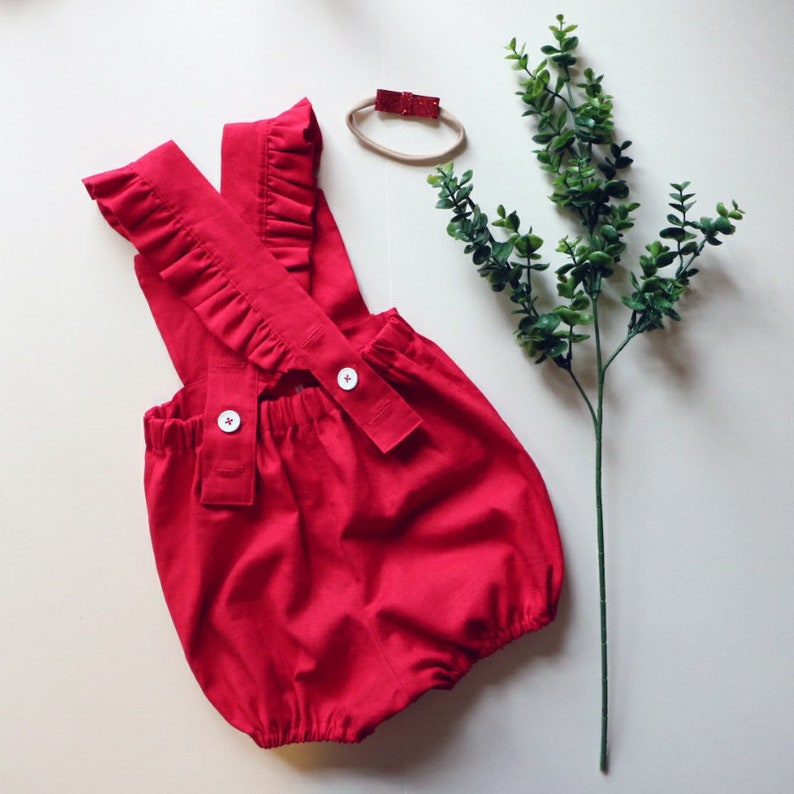 Red Baby Romper Christmas Outfit Girl/'s Linen Clothing Toddler Overalls First Christmas