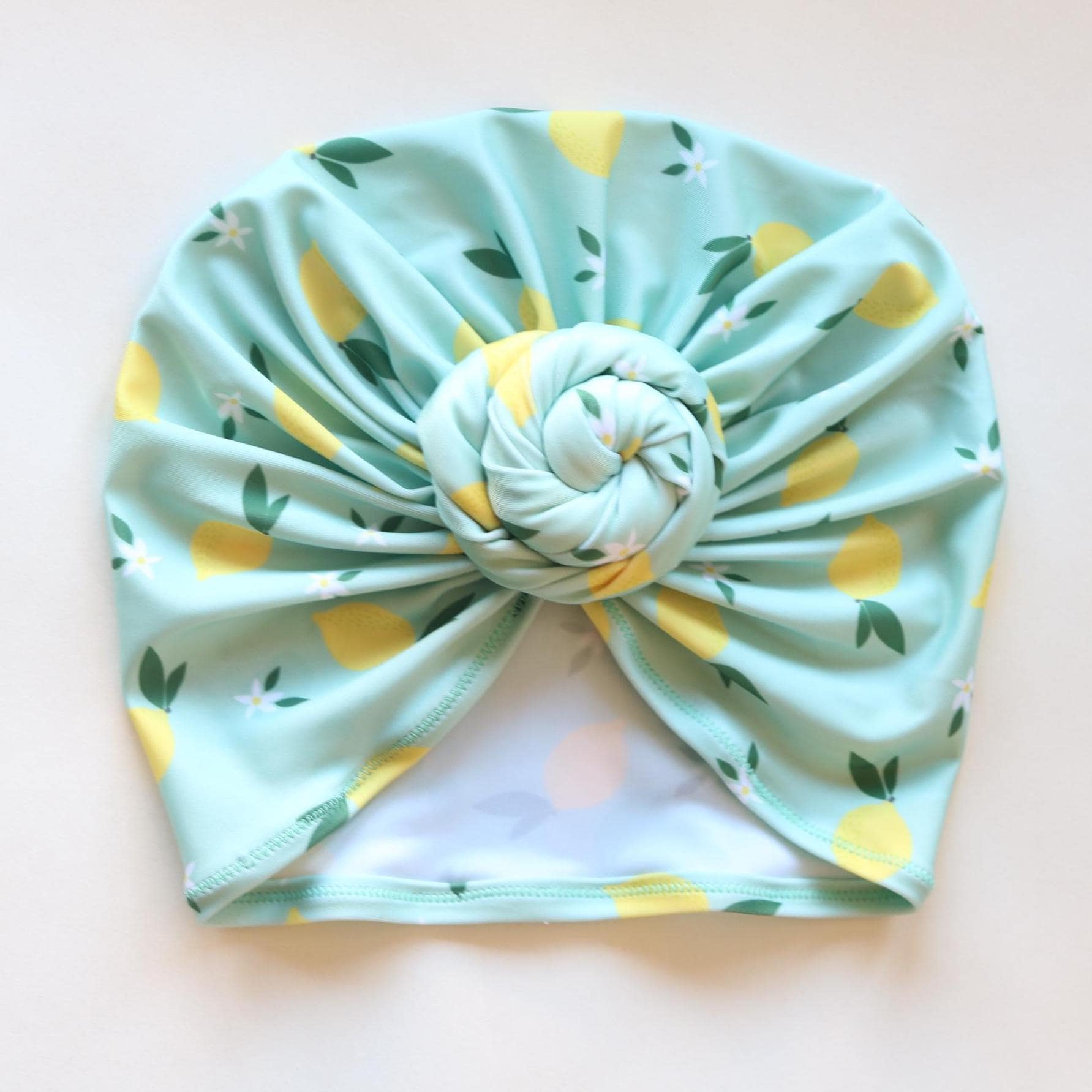 UPF50+ Swim Turban Hat, Toddler Sun Resistance Hat, Adult Top Knot Turban, Citrus Lemon Print Hat, Summertime