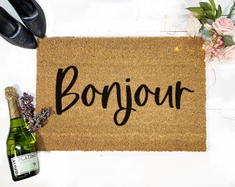 Bonjour Door Mat | French Decor  | Francais doormat  | Bonjour Doormat | bonjour ca va Coco Coir Doormat by BeaWOODtiful