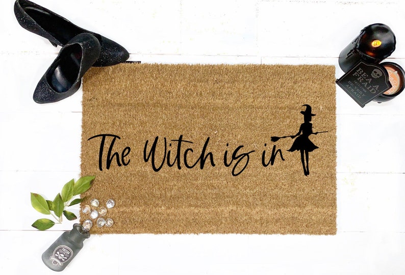Cute Halloween Decor The Witch is in Doormat Witch porch decor Witch Please Doormat witch is in by BeaWOODtiful Halloween doormat