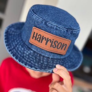 Custom Toddler Bucket Hat: Leather Patch Sun Hat, Kids Sun Protection Cap