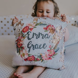 Personalized Sequin Pillow: Kids Floral Pillowcase