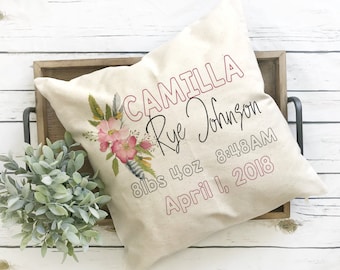 Personalized Birth Stats Pillow: New Baby Nursery Decor