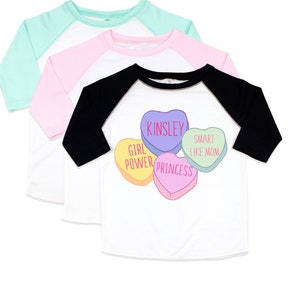 Maglietta raglan personalizzata per San Valentino: maglietta a forma di cuore per bambine