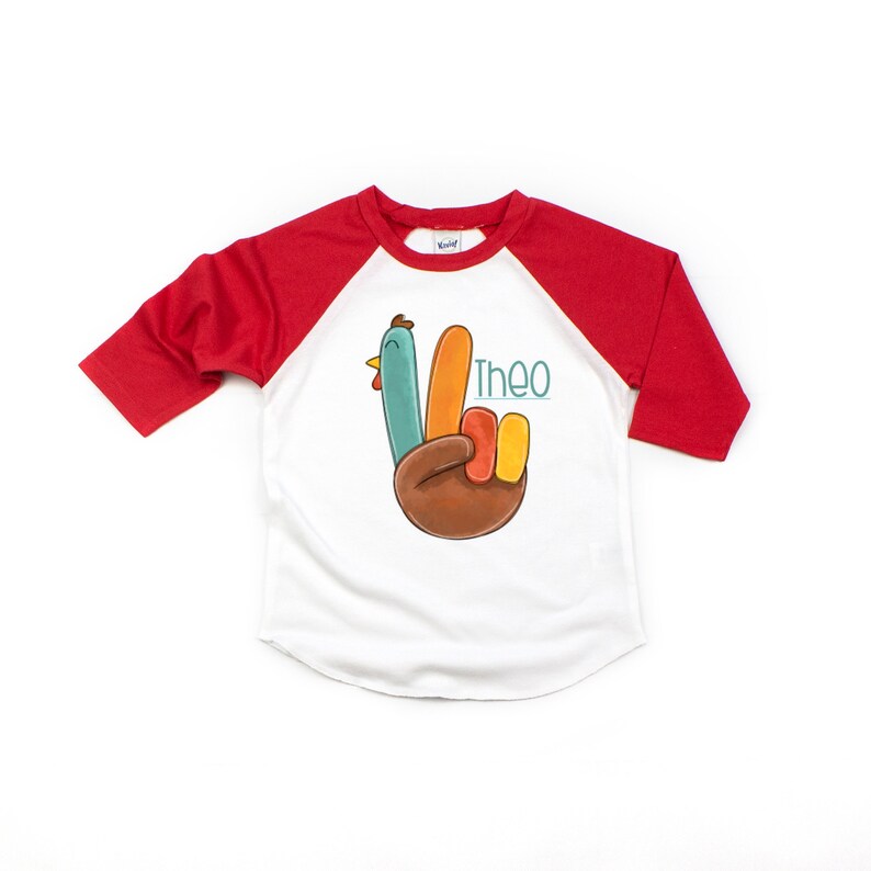 Thanksgiving-kalkoensweater voor kinderen: gewassen raglanbleek Red sleeve raglan