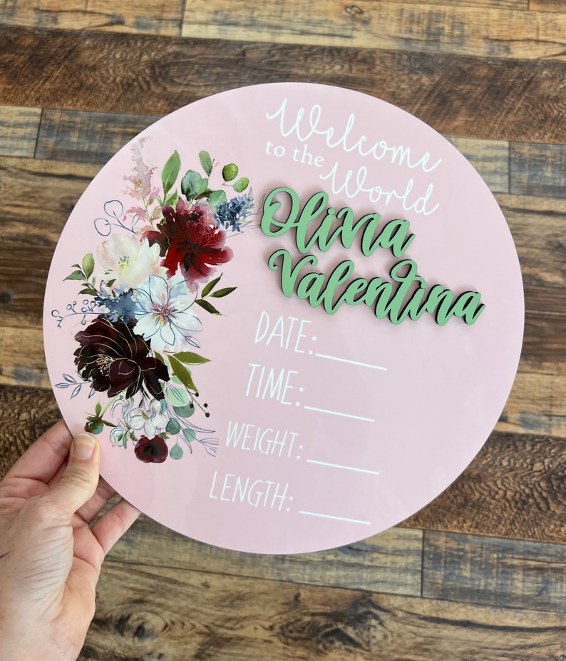 Custom Birth Announcement Sign: Fall Floral Dry Erase Baby Plaque - Etsy