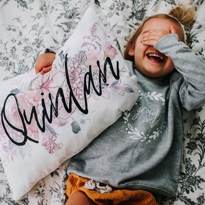 girls custom flower pillow, kids custom pillow, girls pillow, personalized nursery pillow, sequin pillowcase, kids pillow, girls pillow