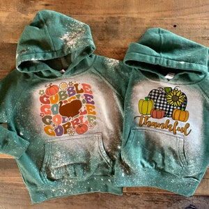 Thanksgiving-kalkoensweater voor kinderen: gewassen raglanbleek Green hoodie