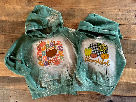 Kids Thanksgiving Turkey Sweatshirt: Bleach Washed Raglan