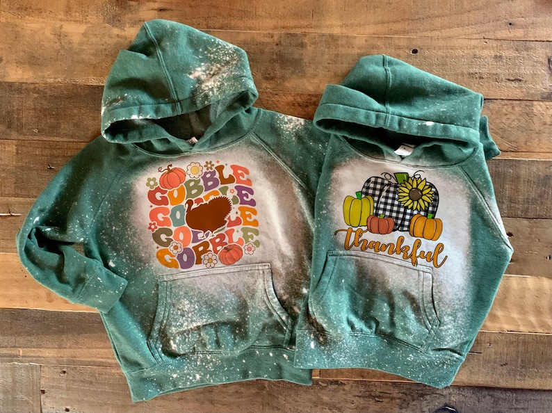 Thanksgiving-kalkoensweater voor kinderen: gewassen raglanbleek Green hoodie
