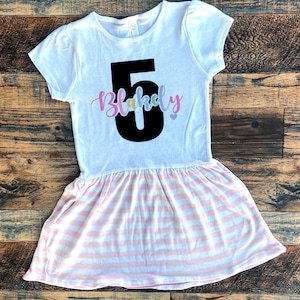 Girl Birthday Age Name Dress, Birthday girl dress, 1st Birthday name dress, Age 2 dress, custom name dress