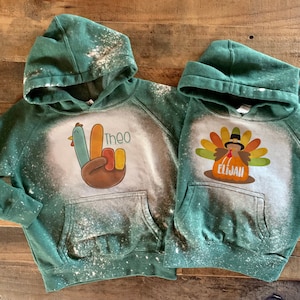 Thanksgiving-kalkoensweater voor kinderen: gewassen raglanbleek afbeelding 2