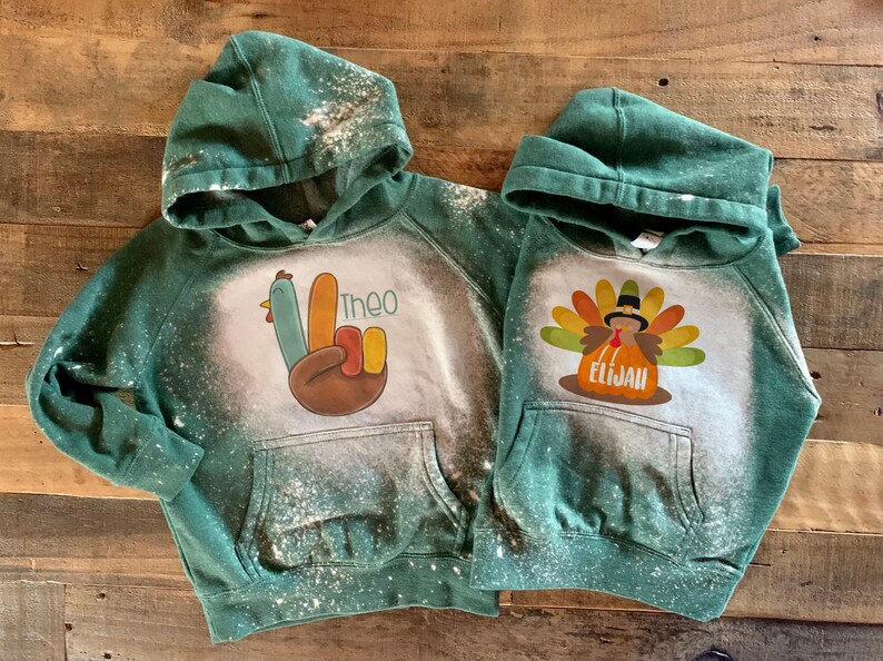Thanksgiving-kalkoensweater voor kinderen: gewassen raglanbleek afbeelding 2