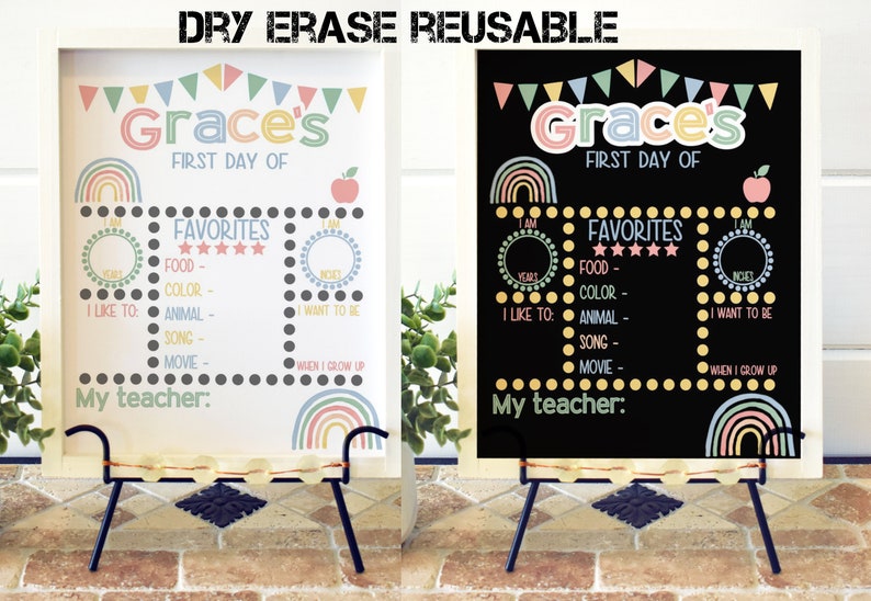 preschool 1st day of school, rainbow first day of school reusable sign, 1st day of prek, chalkboard sign, school photo prop sign, grade sign 