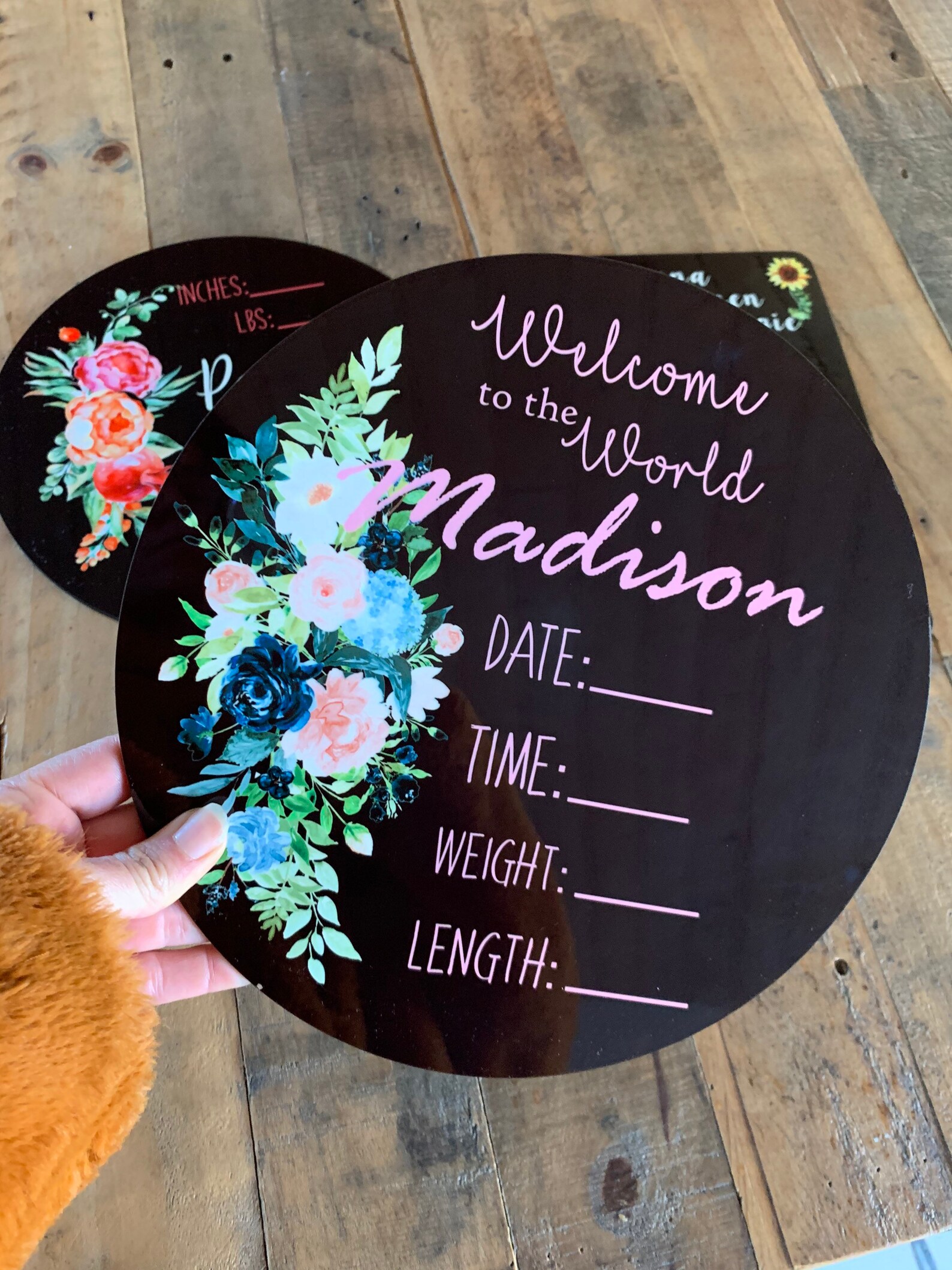 Custom Birth Announcement Sign: Fall Floral Dry Erase Baby Plaque - Etsy