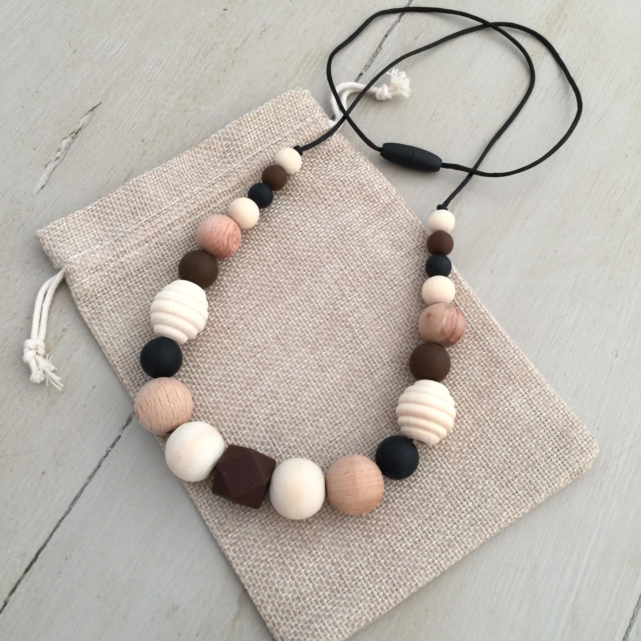 80cm Hand Made Natural Wood /& BPA Free Silicone Nursing Teething Necklace