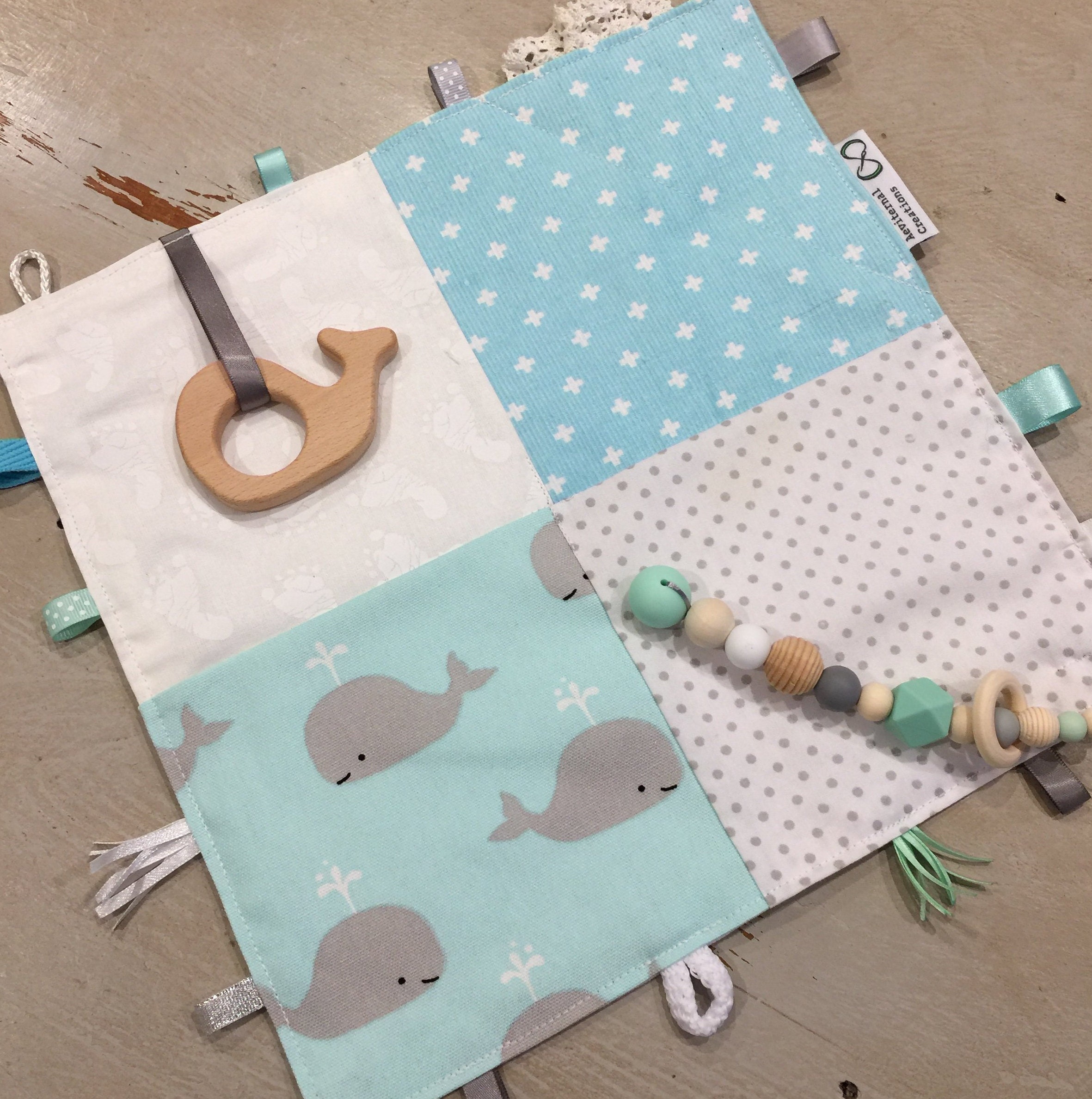Taggie Blanket Aqua Blue Teething Taggie Blanket Boy Etsy