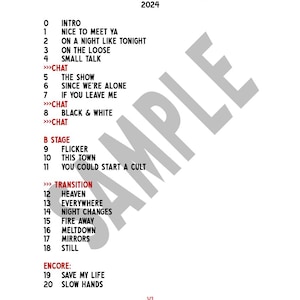 READ DESCRIPTION The Show: Live On Tour Setlist UNSIGNED