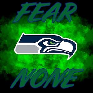 May include: Green and blue graphic with the text "FEAR NONE" and a stylized image of a bird's head with a beak.