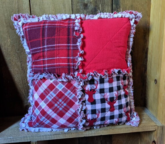 Rag Quilt Pillow Flannel Decorative Pillow Throw Pillow Etsy