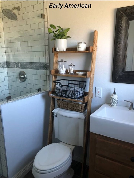 Over The Toilet Leaning Ladder Shelf Made to Order Decor Etsy